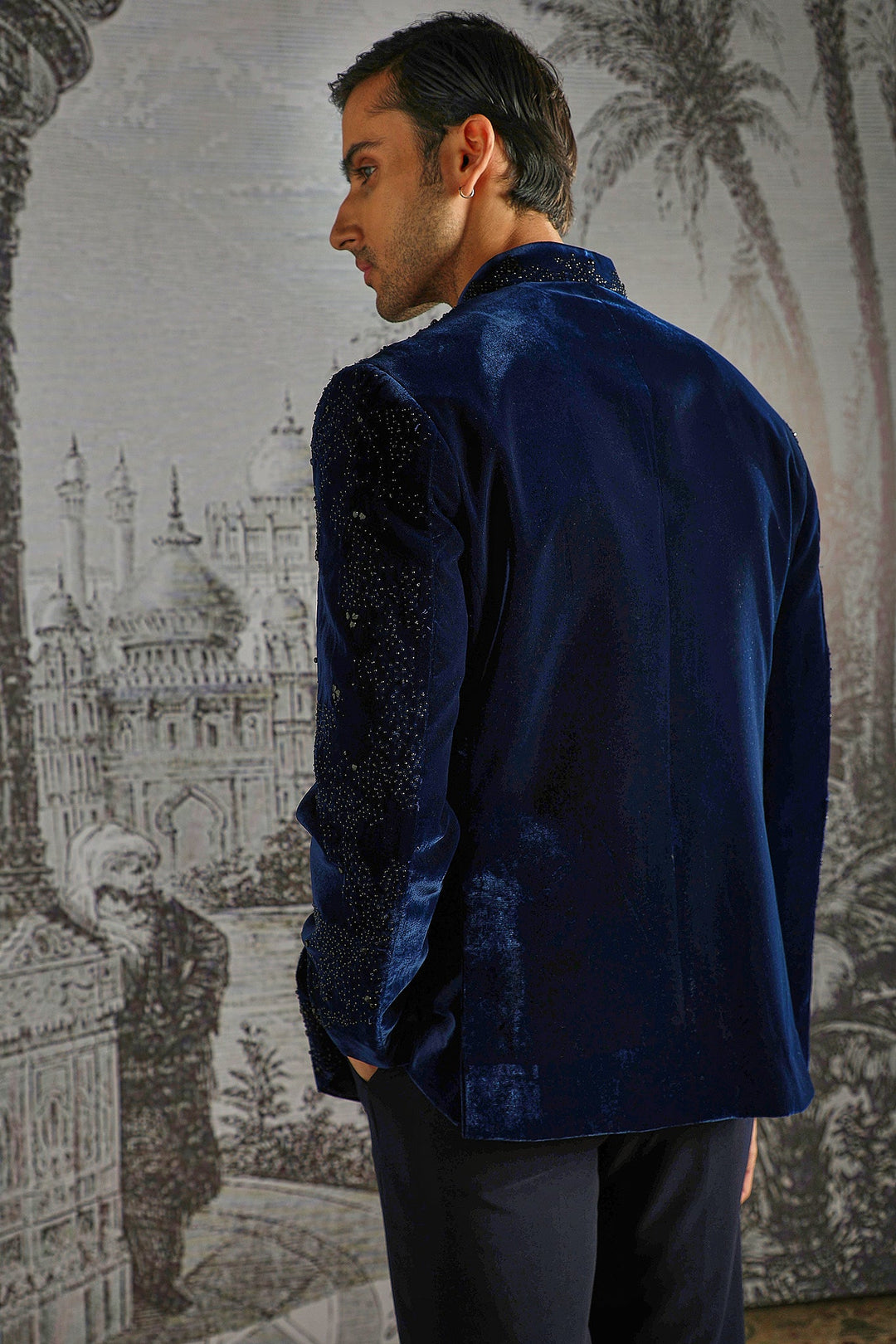 Ink Blue Royal Texture Bandhgala Set