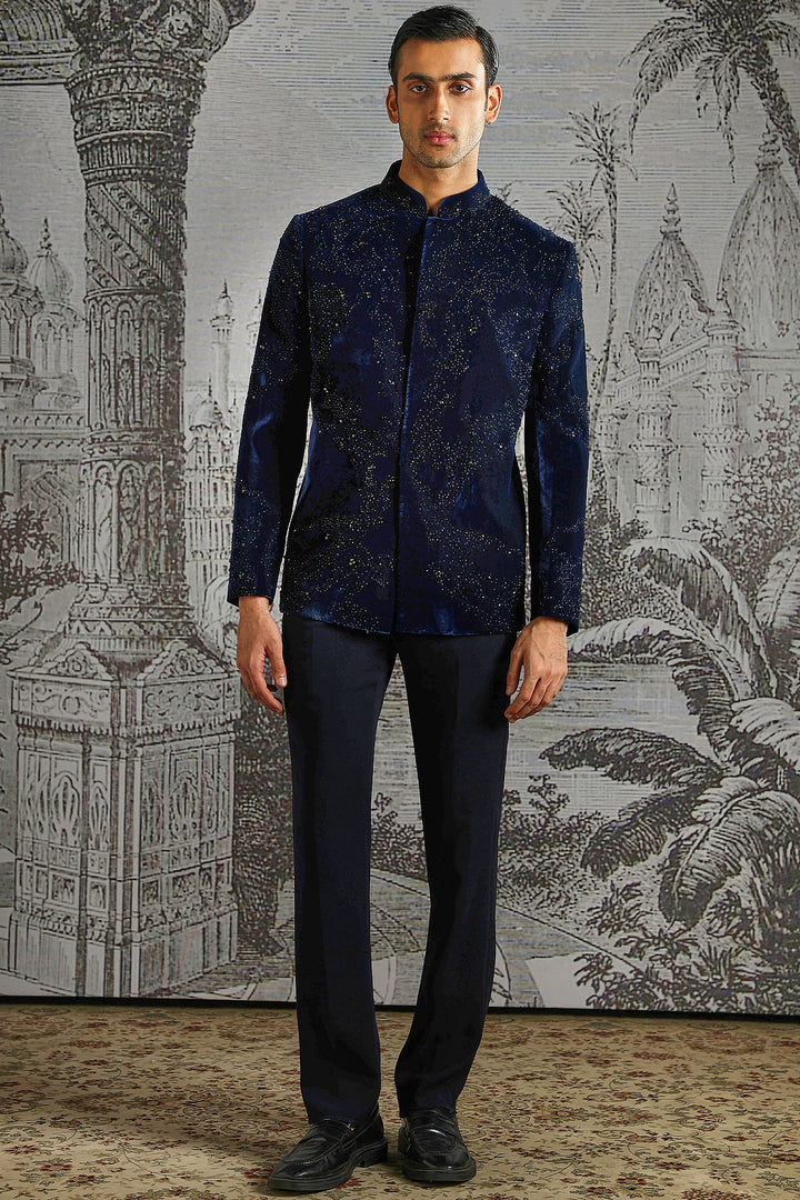 Ink Blue Royal Texture Bandhgala Set