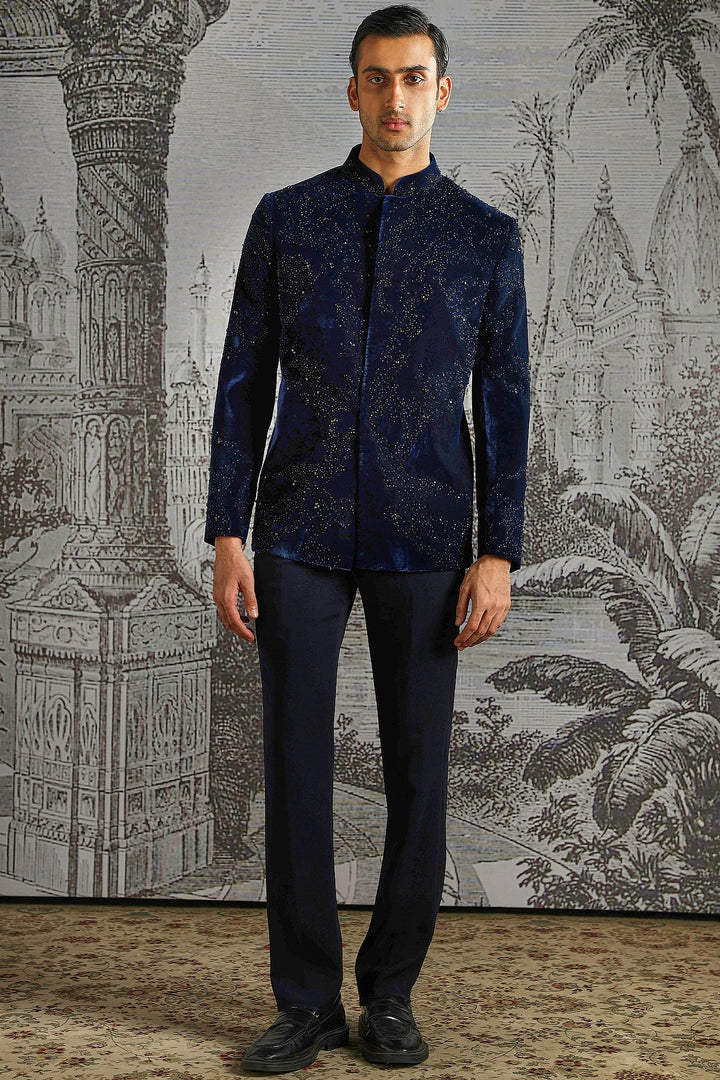 Ink Blue Royal Texture Bandhgala Set