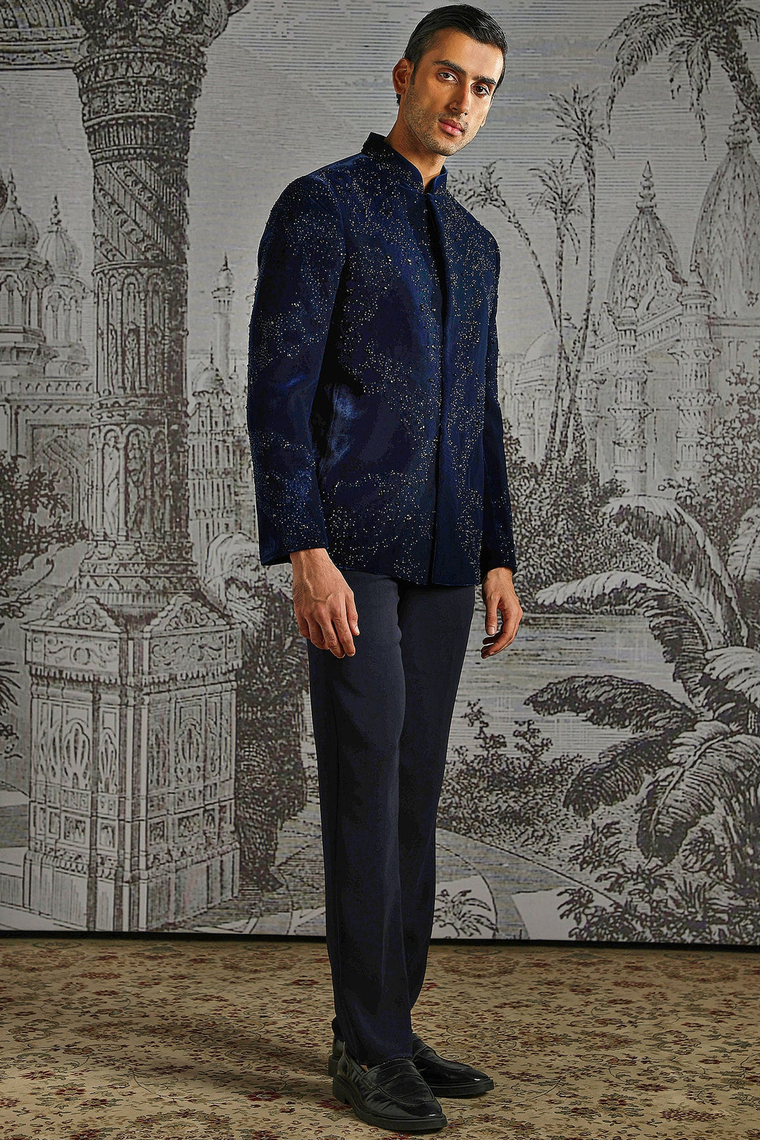 Ink Blue Royal Texture Bandhgala Set