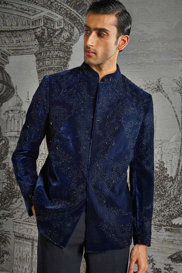 Ink Blue Royal Texture Bandhgala Set