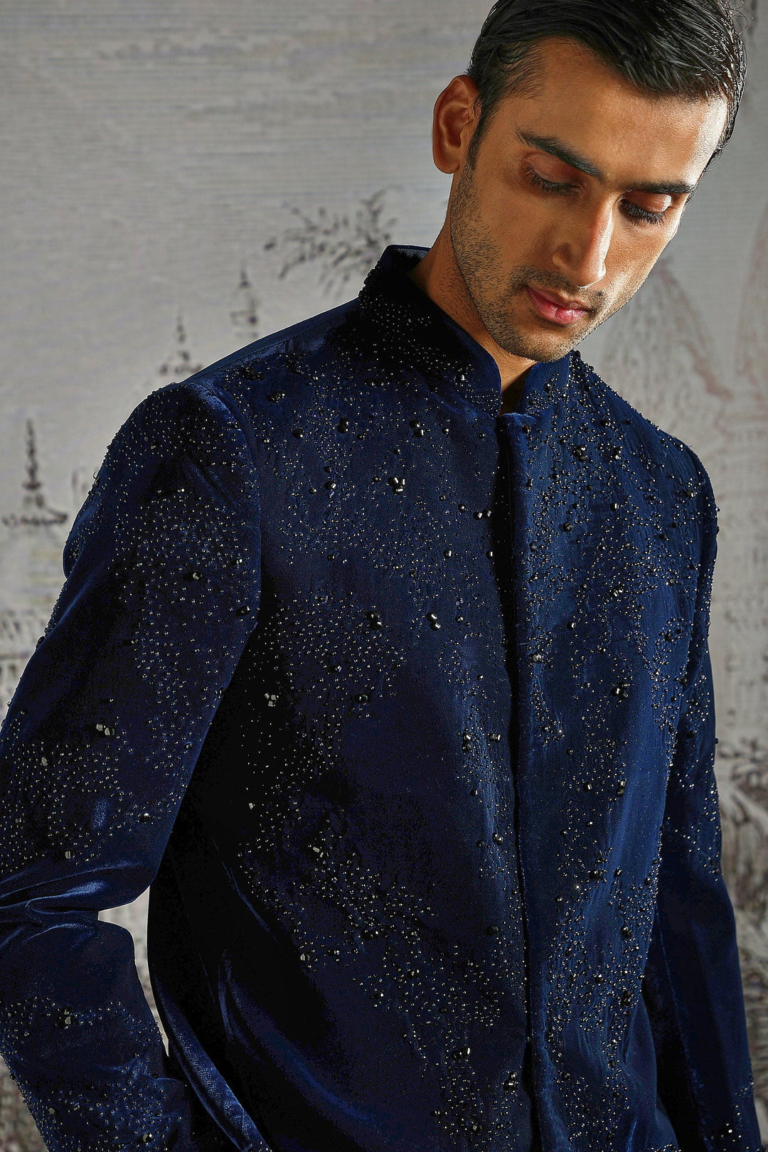 Ink Blue Royal Texture Bandhgala Set