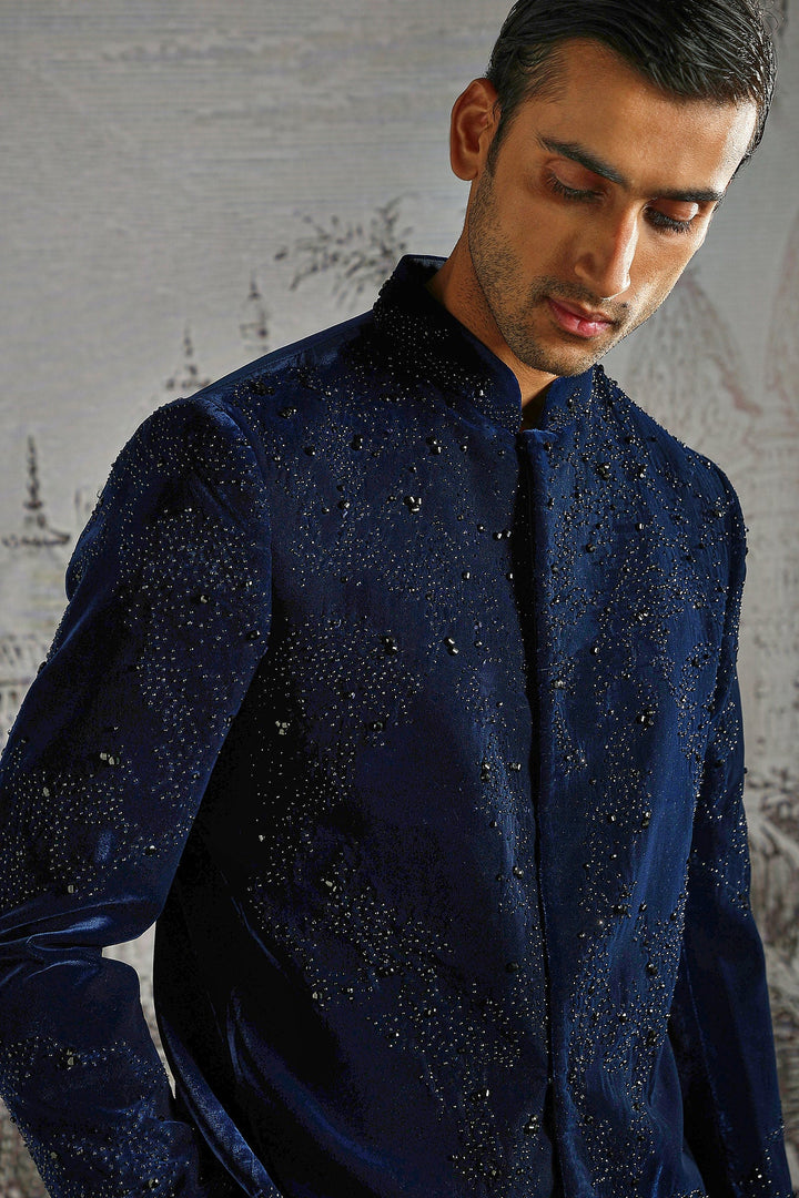 Ink Blue Royal Texture Bandhgala Set