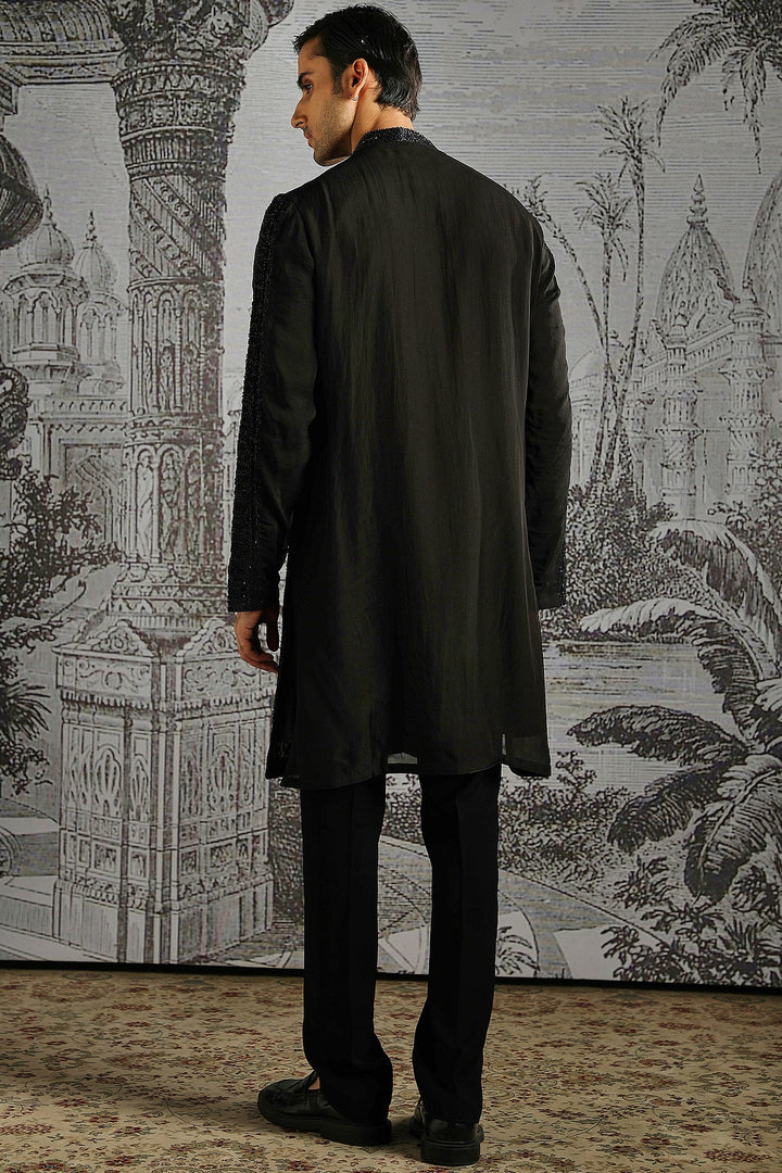 Black Tonal Geo-Pattern Kurta Set