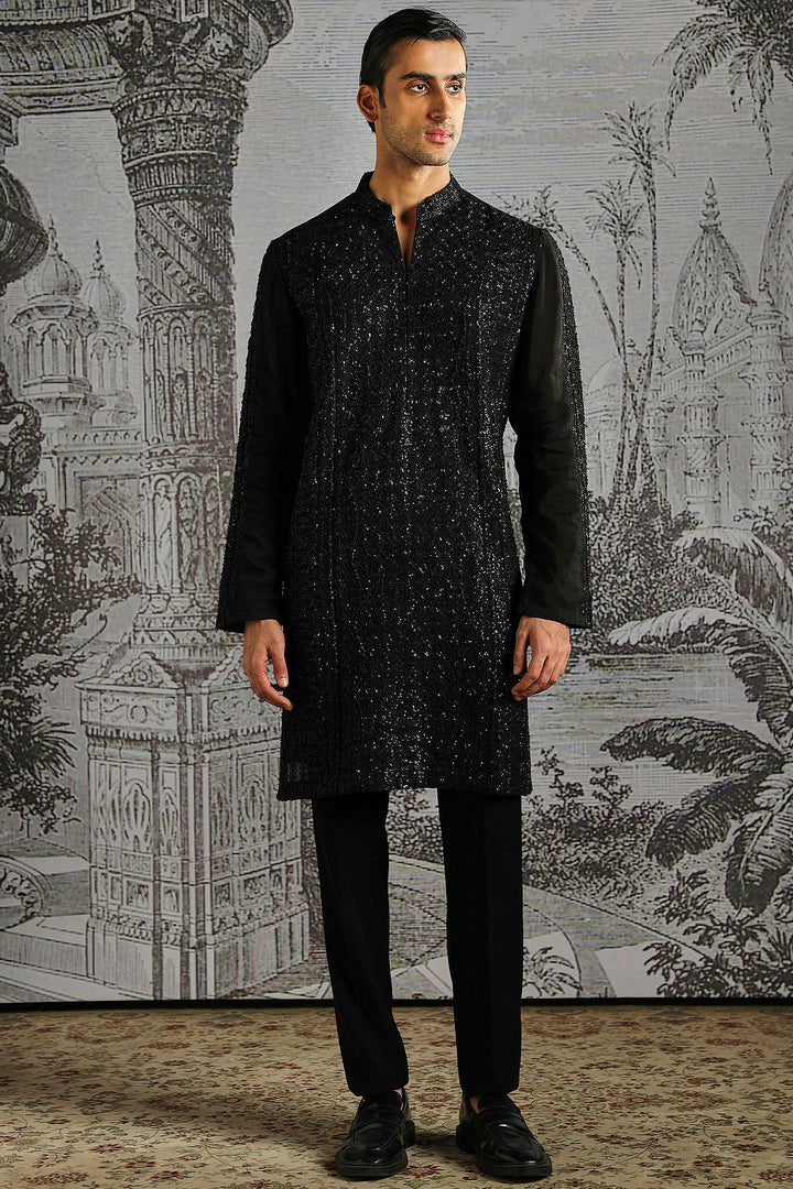 Black Tonal Geo-Pattern Kurta Set