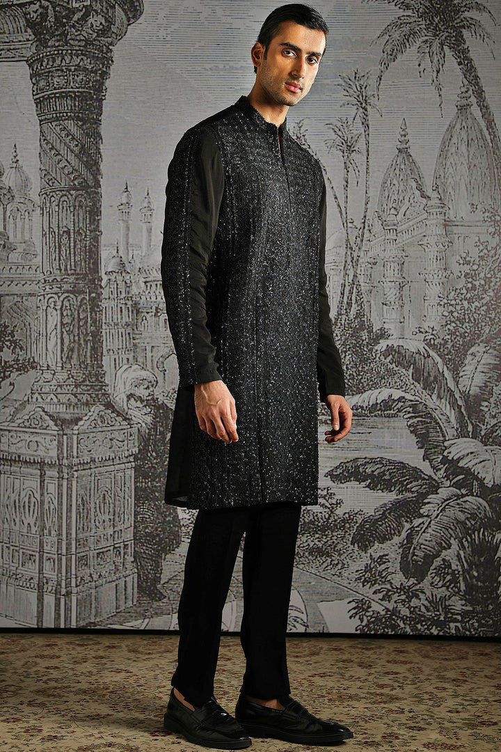 Black Tonal Geo-Pattern Kurta Set