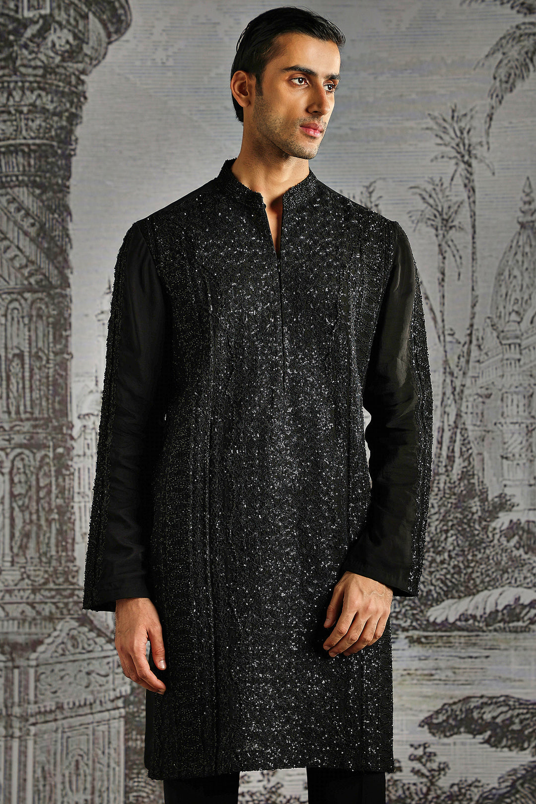 Black Tonal Geo-Pattern Kurta Set