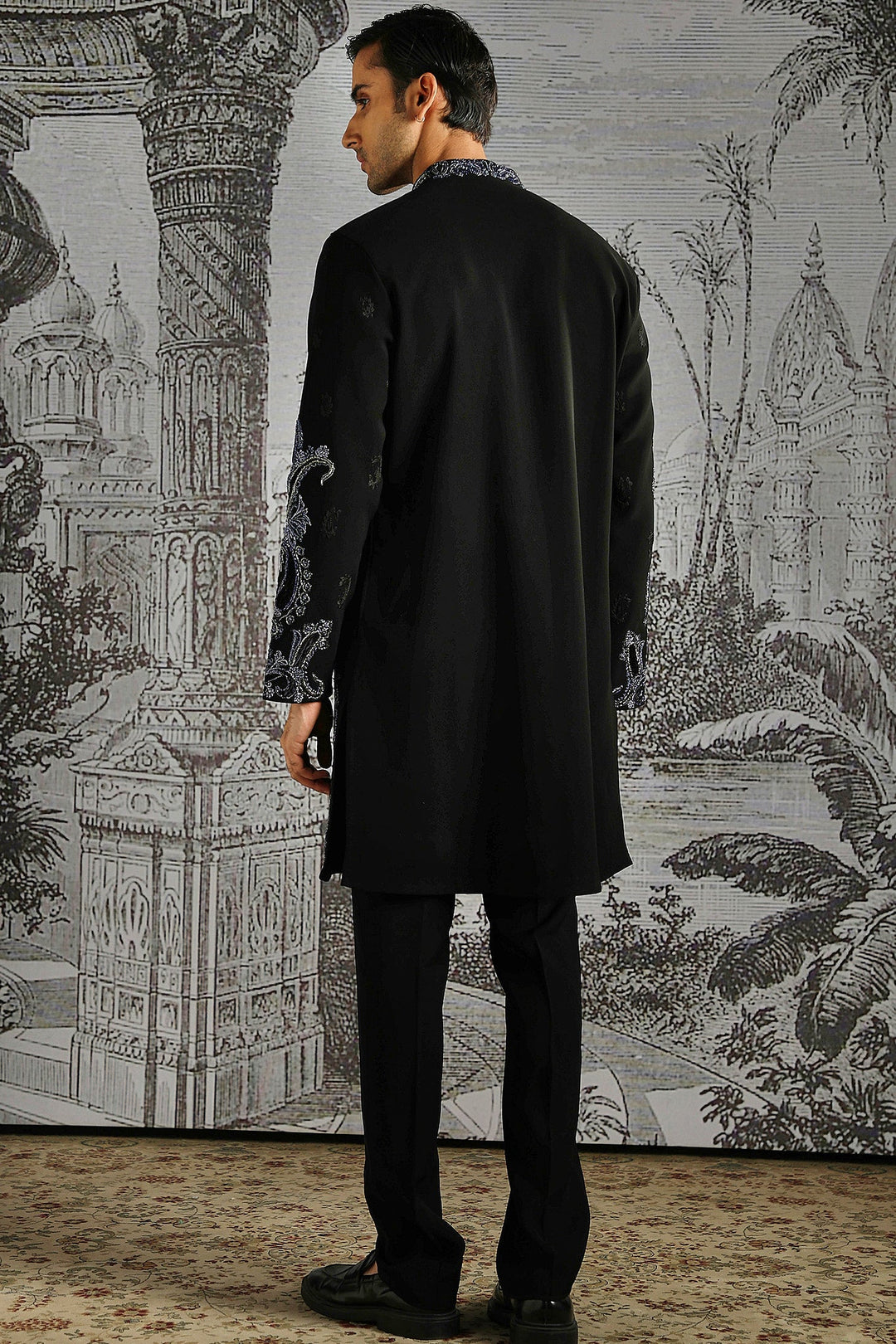 Black Abstract Metallic Kurta Set