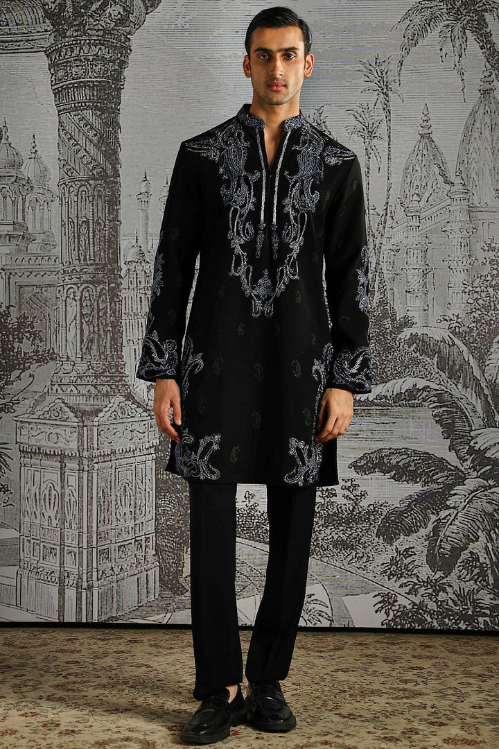 Black Abstract Metallic Kurta Set