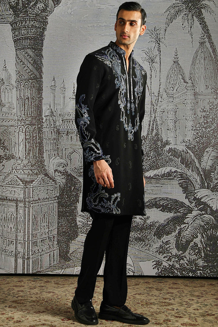 Black Abstract Metallic Kurta Set