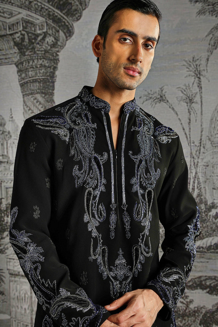 Black Abstract Metallic Kurta Set