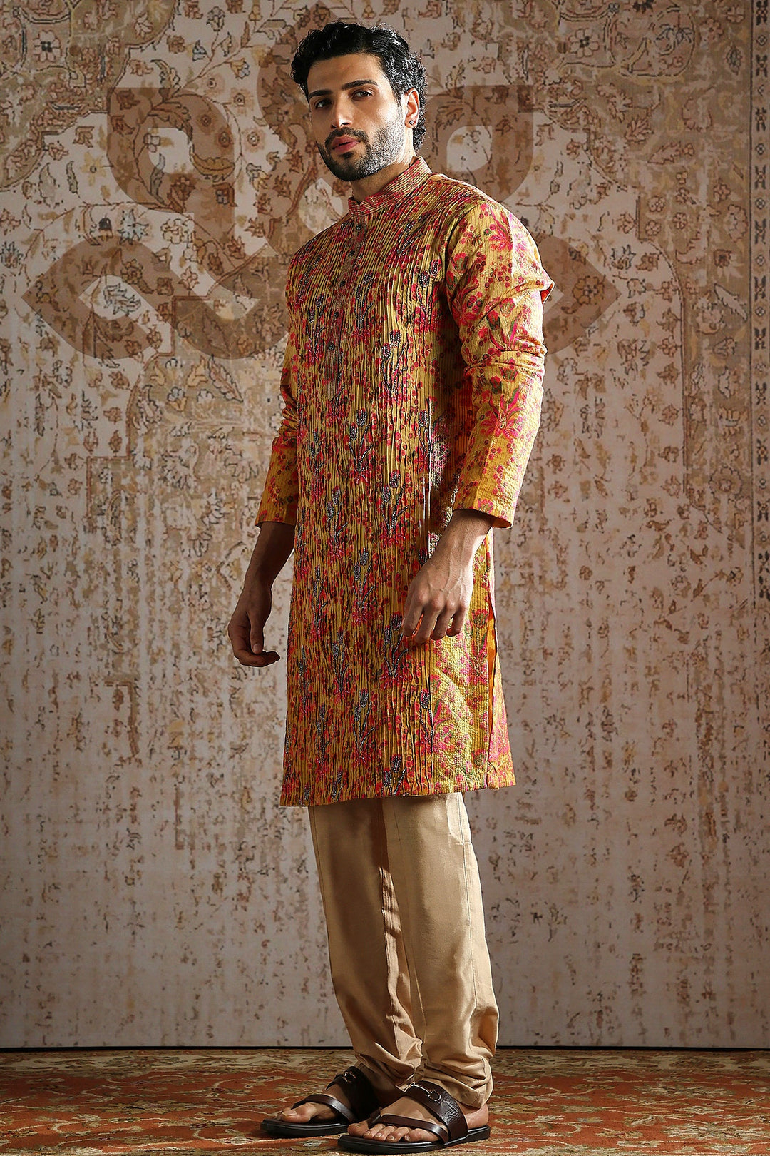 Rust Ornamental Brocade Kurta Set