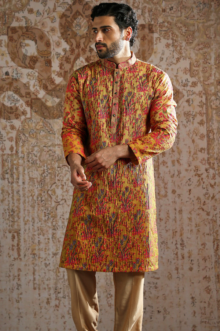 Rust Ornamental Brocade Kurta Set