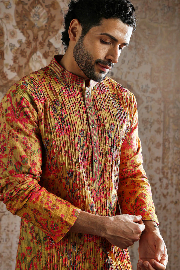 Rust Ornamental Brocade Kurta Set