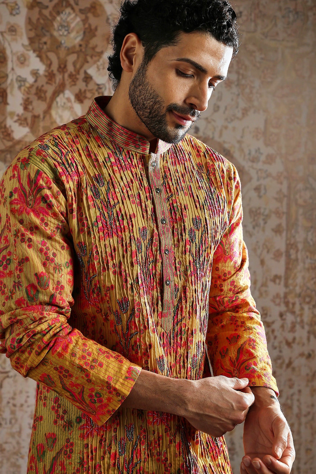 Rust Ornamental Brocade Kurta Set