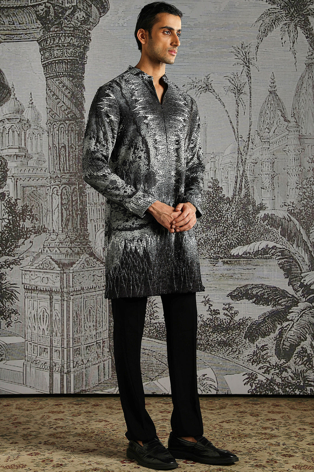 Charcoal Abstract Texture Kurta Set