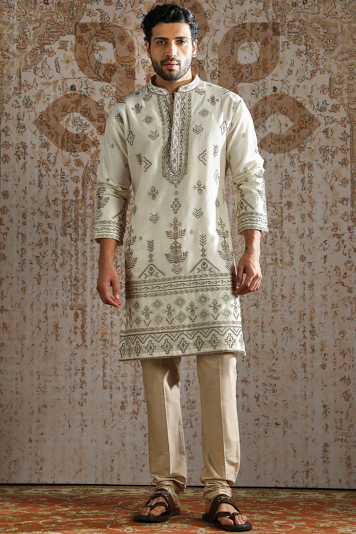 Ivory Heritage Butti Embroidered Kurta Set