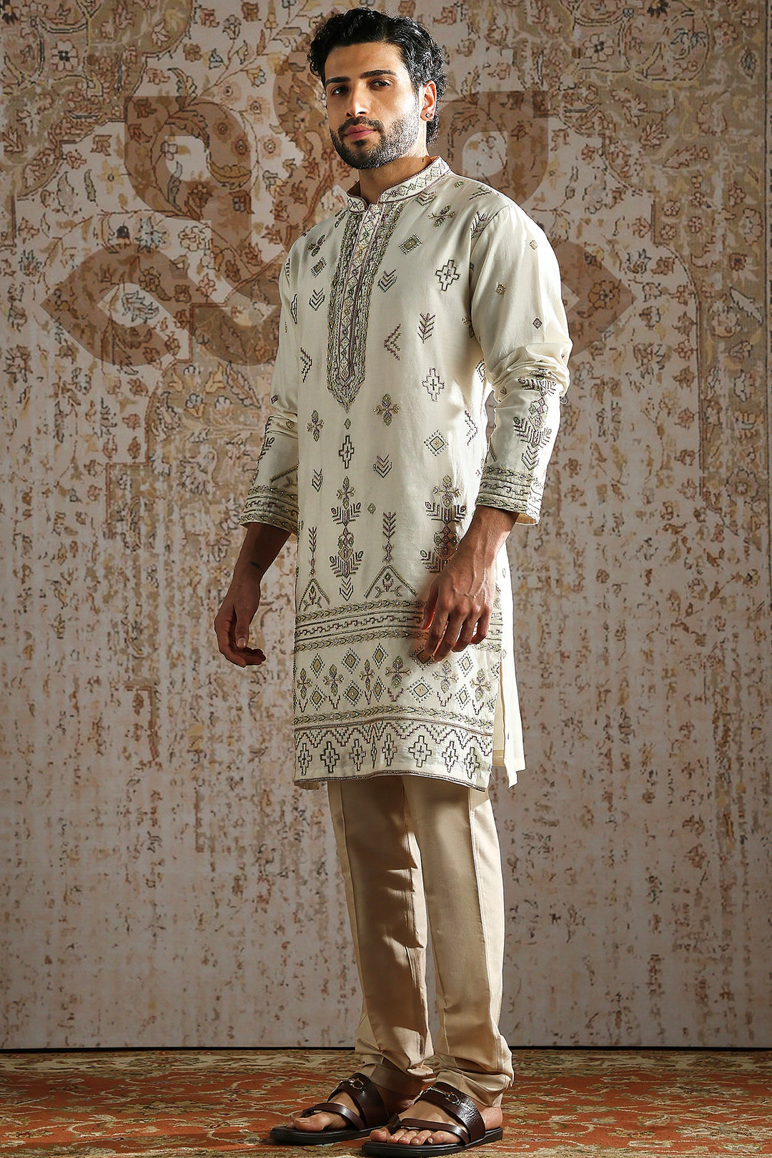 Ivory Heritage Butti Embroidered Kurta Set