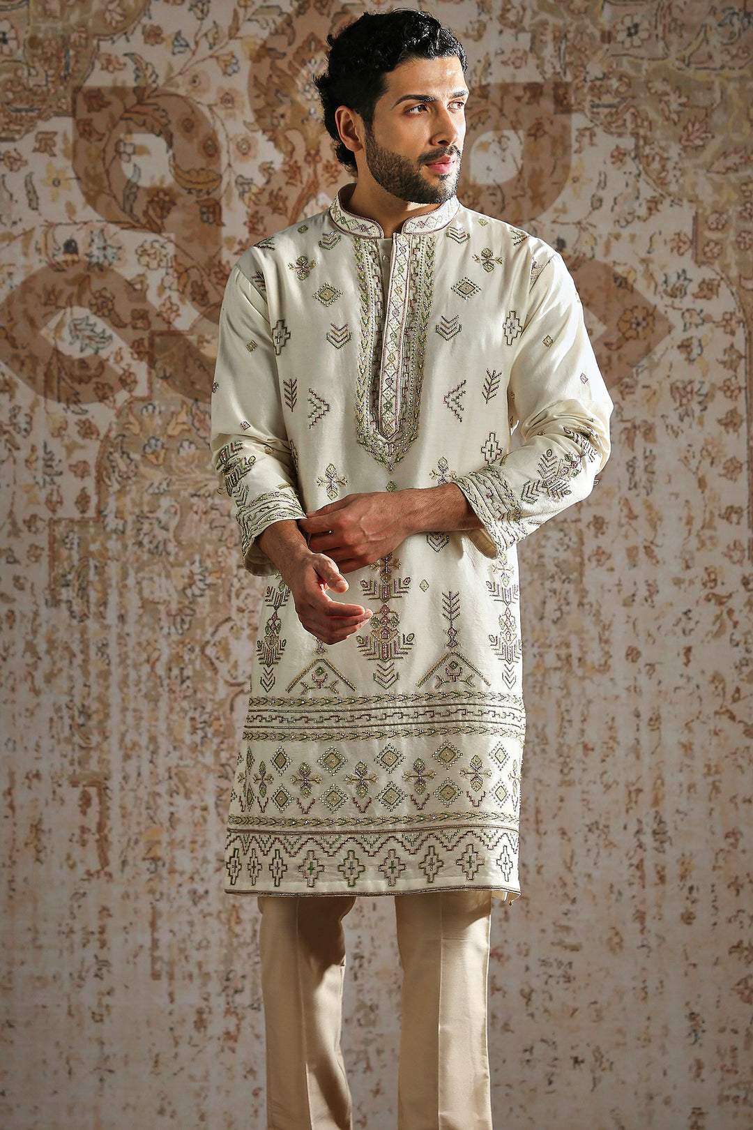 Ivory Heritage Butti Embroidered Kurta Set
