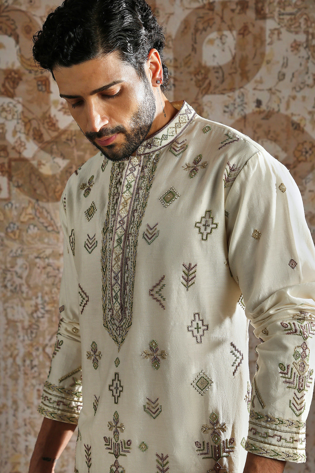 Ivory Heritage Butti Embroidered Kurta Set