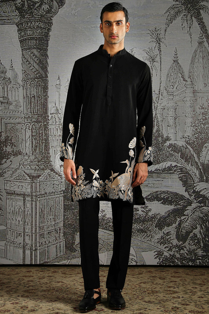 Black Ivory Panel Embroidered Kurta Set