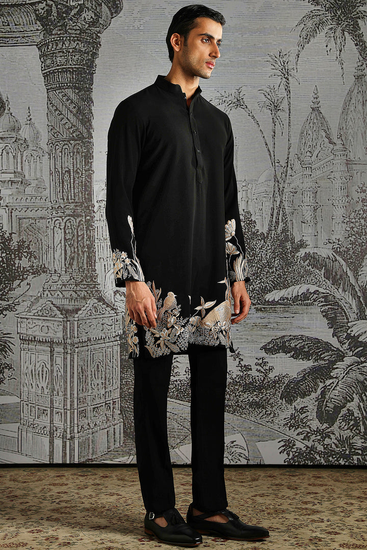 Black Ivory Panel Embroidered Kurta Set