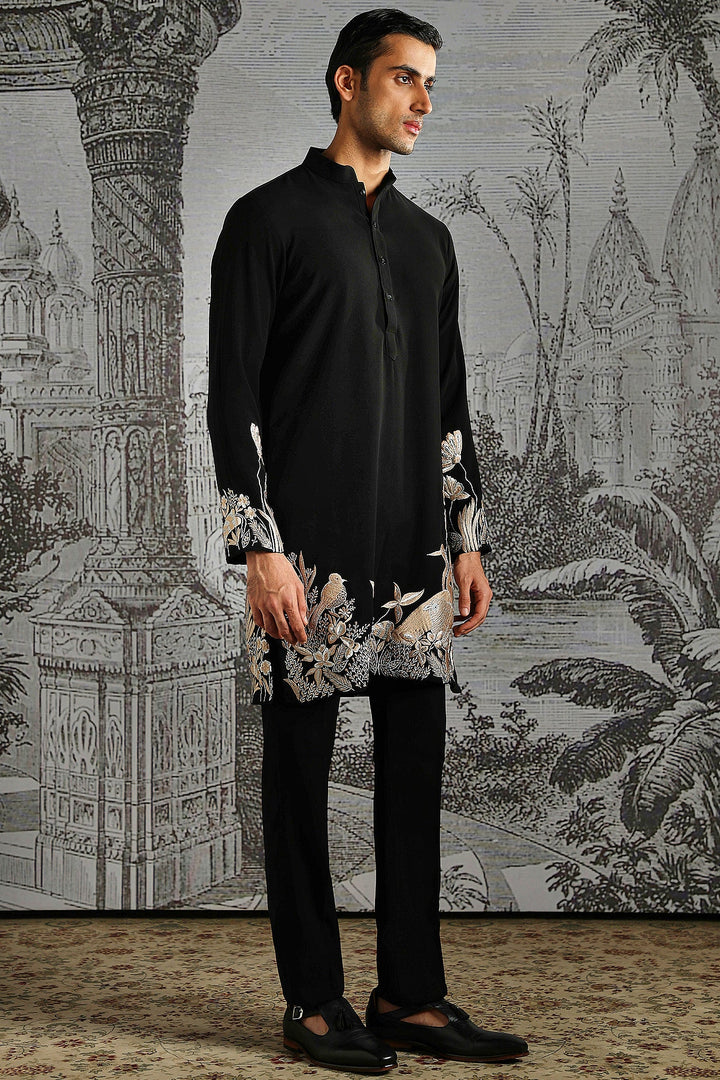 Black Ivory Panel Embroidered Kurta Set