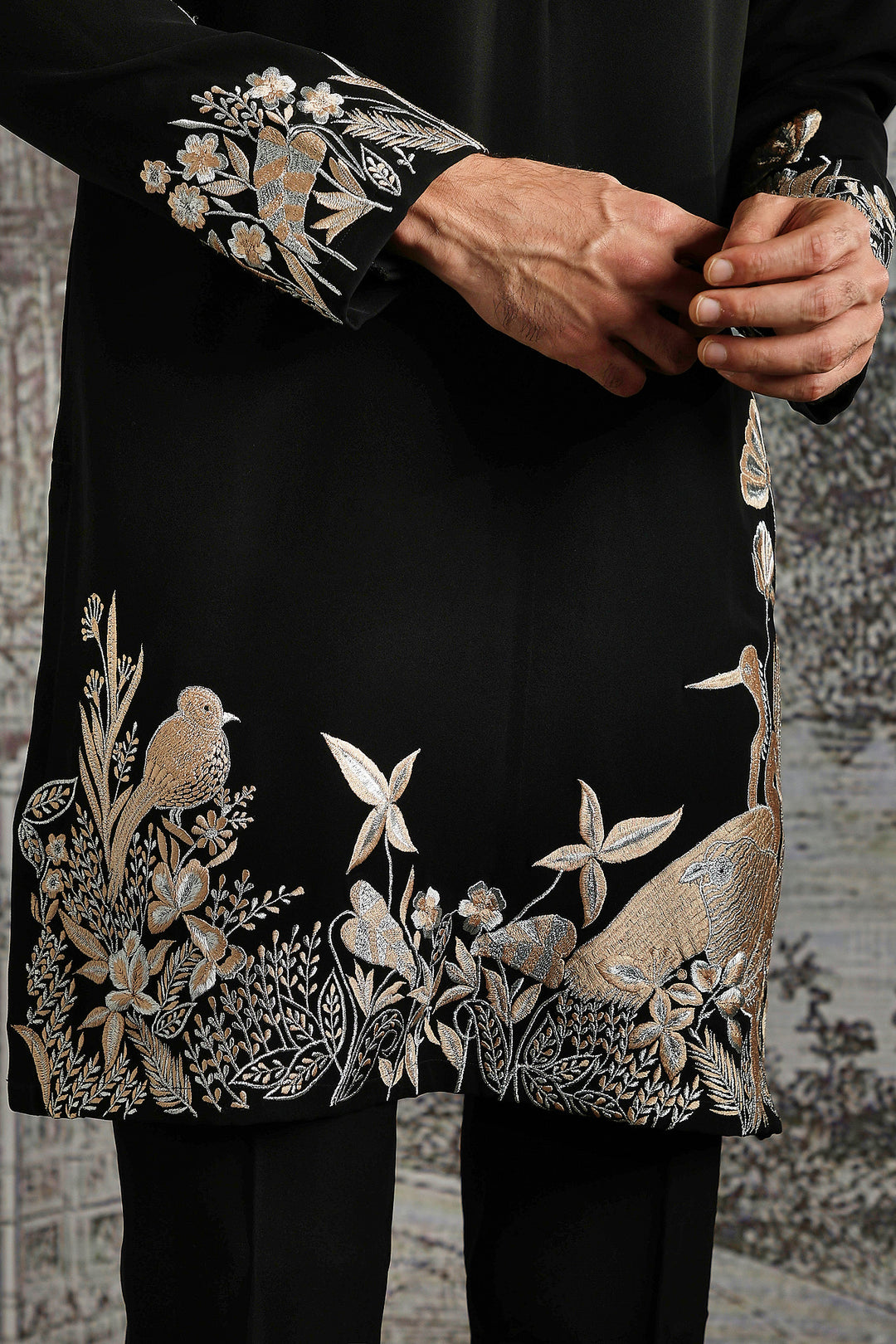 Black Ivory Panel Embroidered Kurta Set