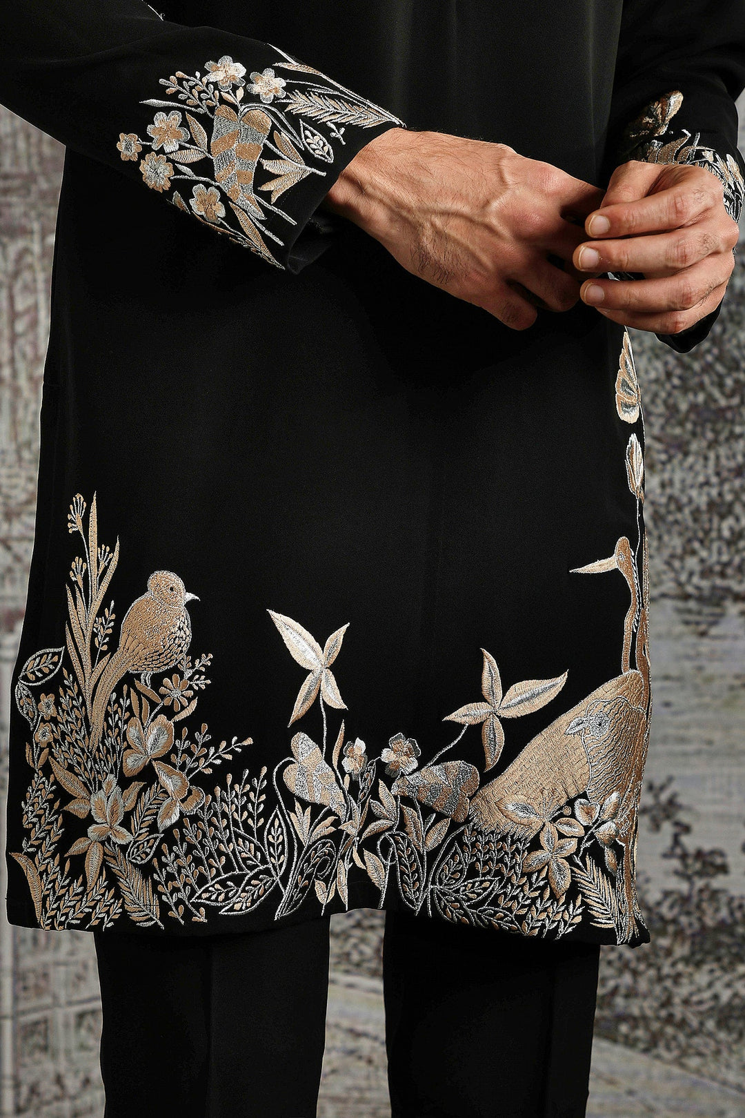 Black Ivory Panel Embroidered Kurta Set