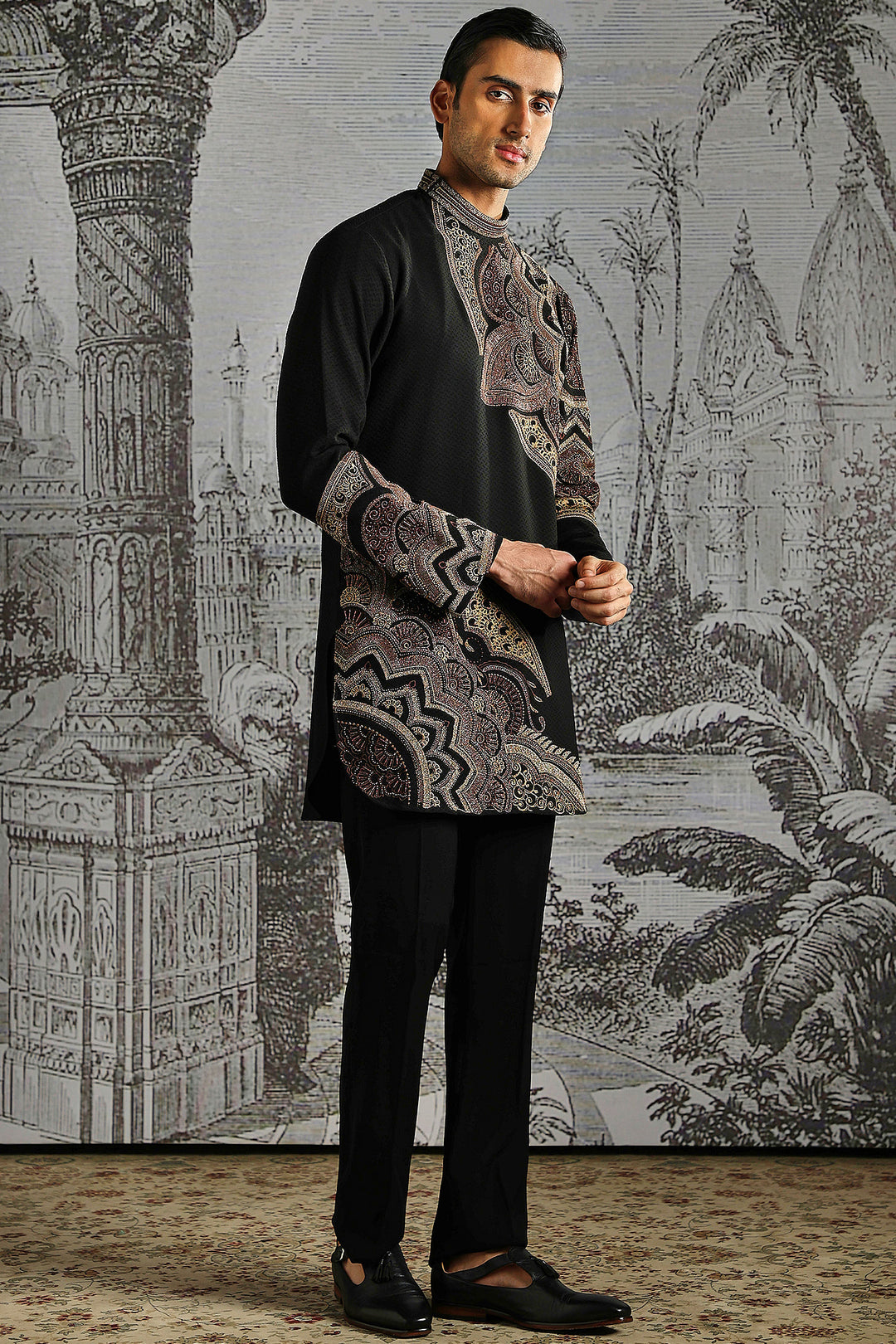 Graphite Paisley Jacquard Kurta Set