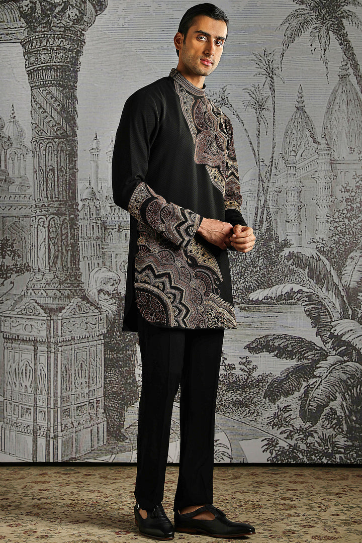 Graphite Paisley Jacquard Kurta Set