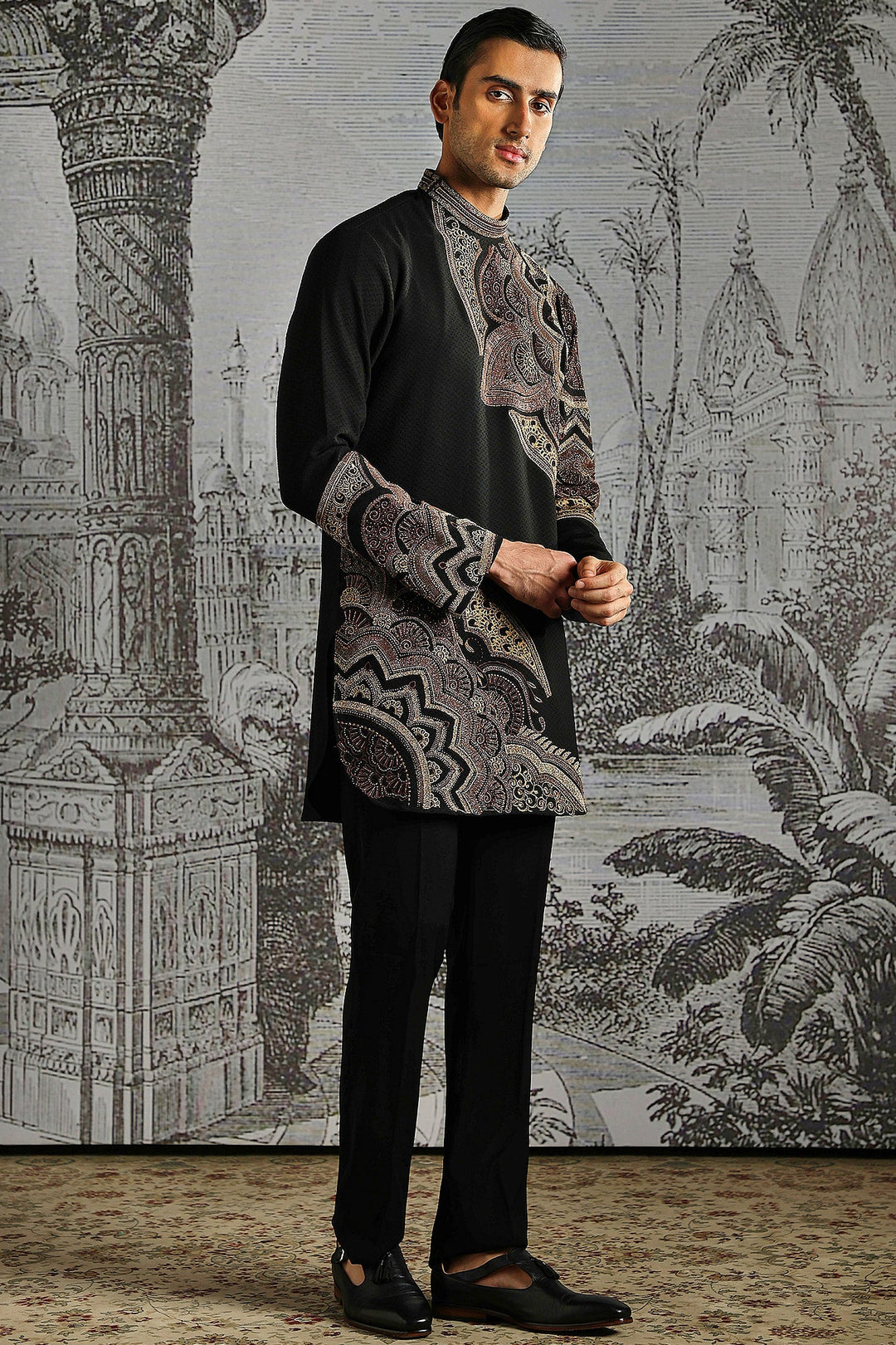 Graphite Paisley Jacquard Kurta Set