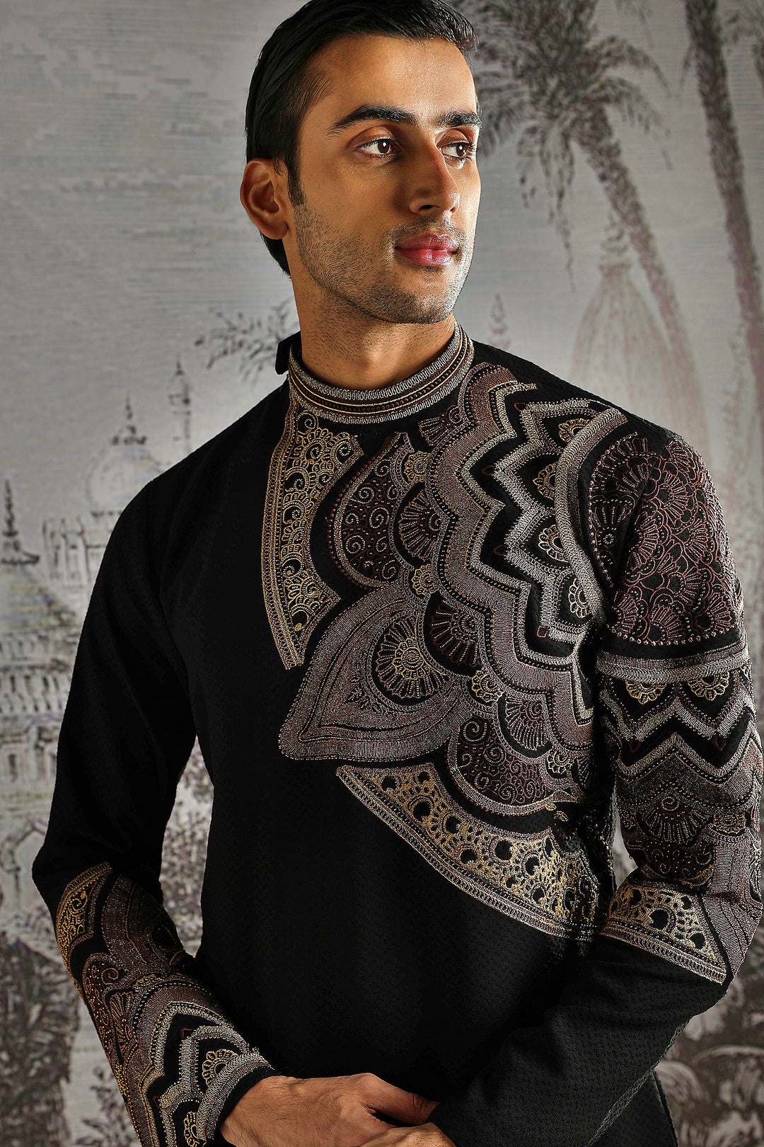 Graphite Paisley Jacquard Kurta Set