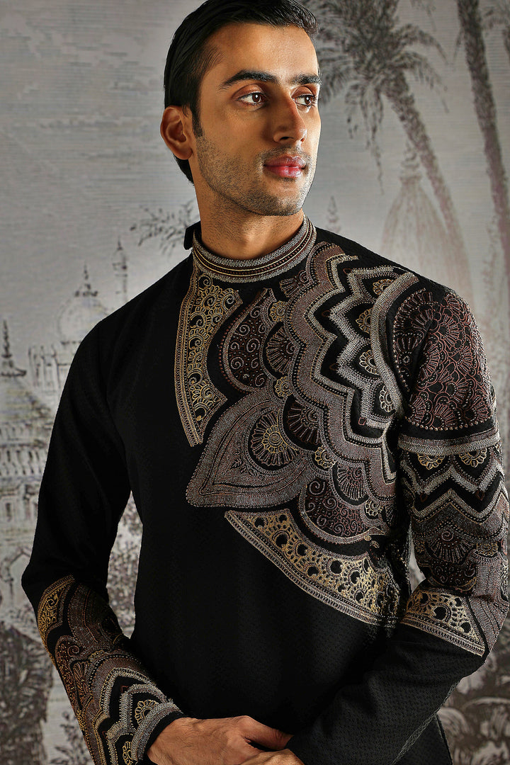 Graphite Paisley Jacquard Kurta Set
