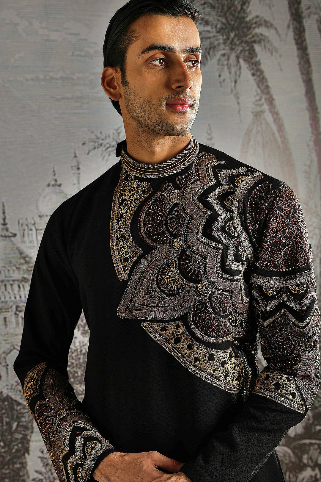 Graphite Paisley Jacquard Kurta Set