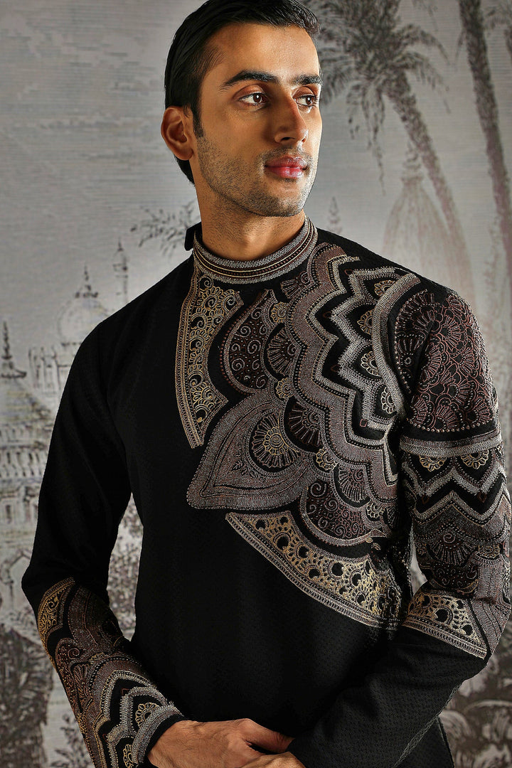 Graphite Paisley Jacquard Kurta Set