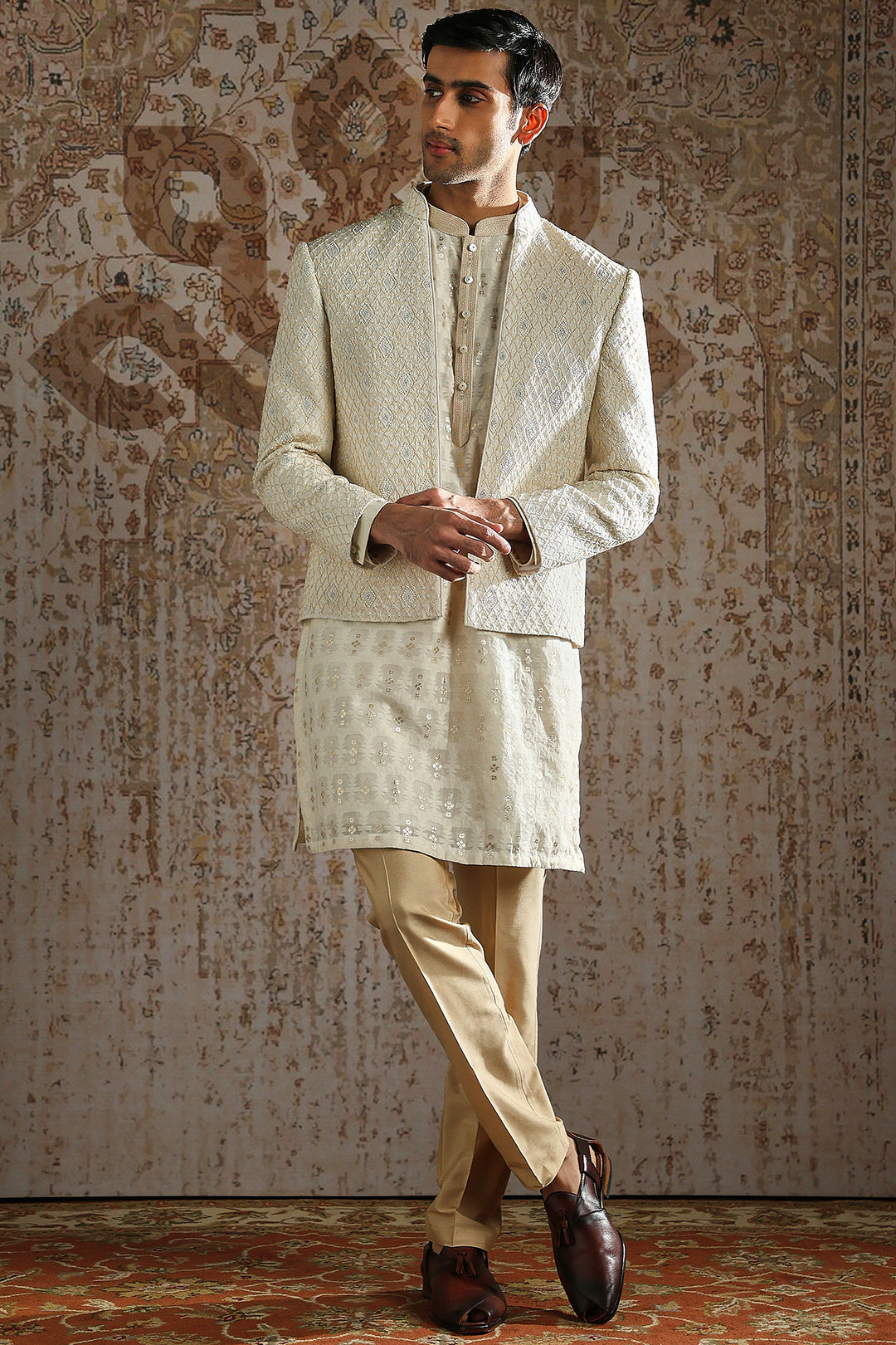 Ivory Textured Regal Bandhgala Set