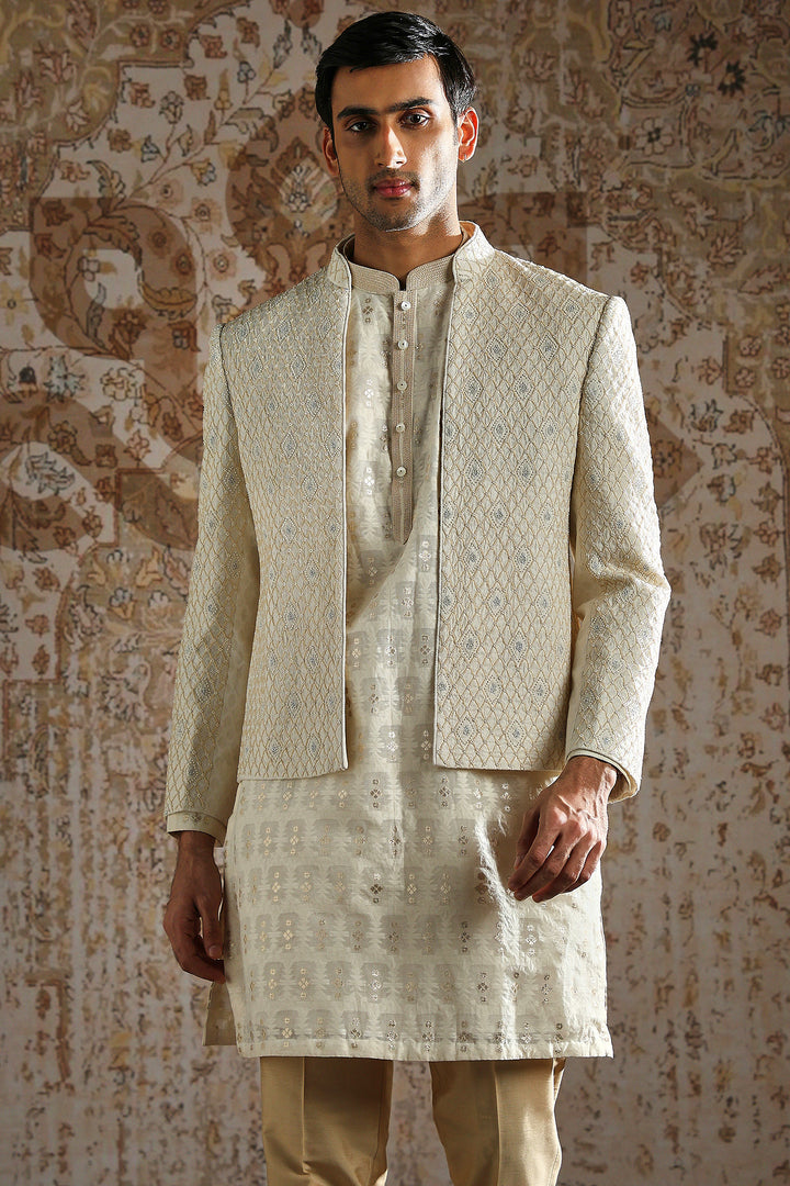 Ivory Textured Regal Bandhgala Set