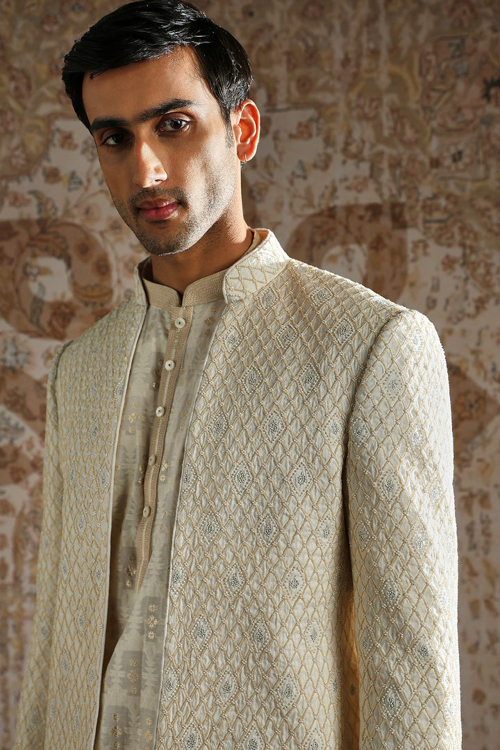 Ivory Textured Regal Bandhgala Set