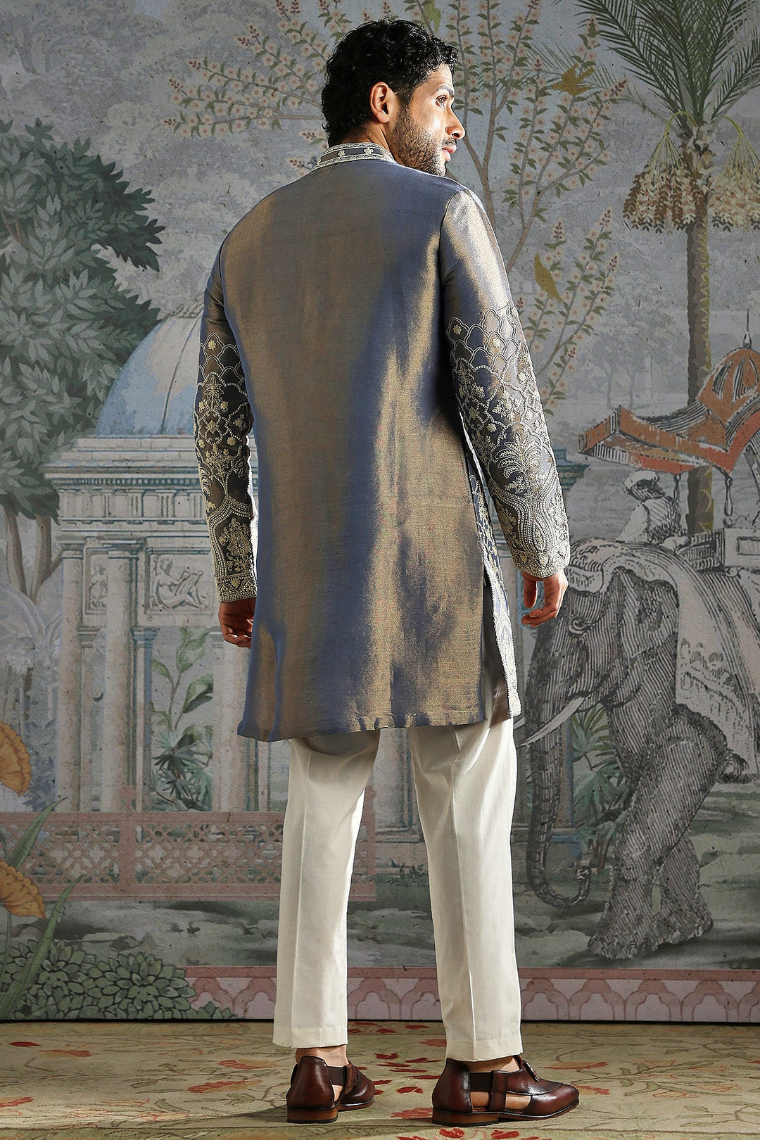 Steel Grey Heritage Embroidered Kurta Set