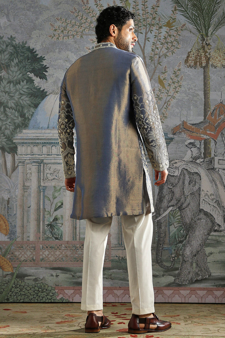 Steel Grey Heritage Embroidered Kurta Set