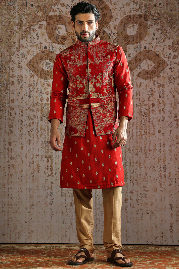 Crimson Heritage Zari Kurta Bundi Set