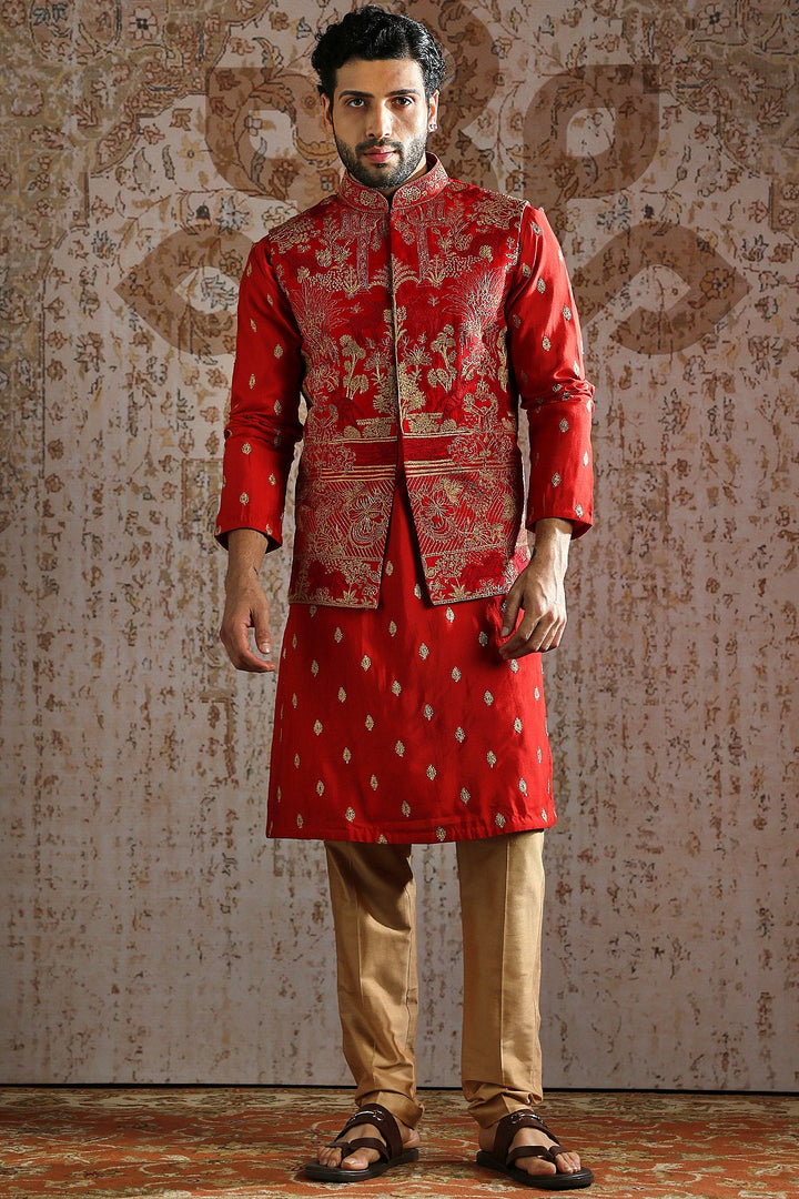 Crimson Heritage Zari Kurta Bundi Set