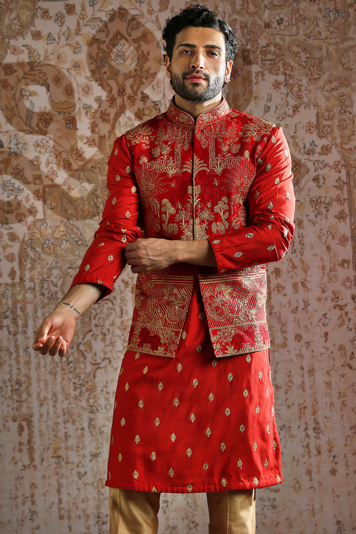 Crimson Heritage Zari Kurta Bundi Set