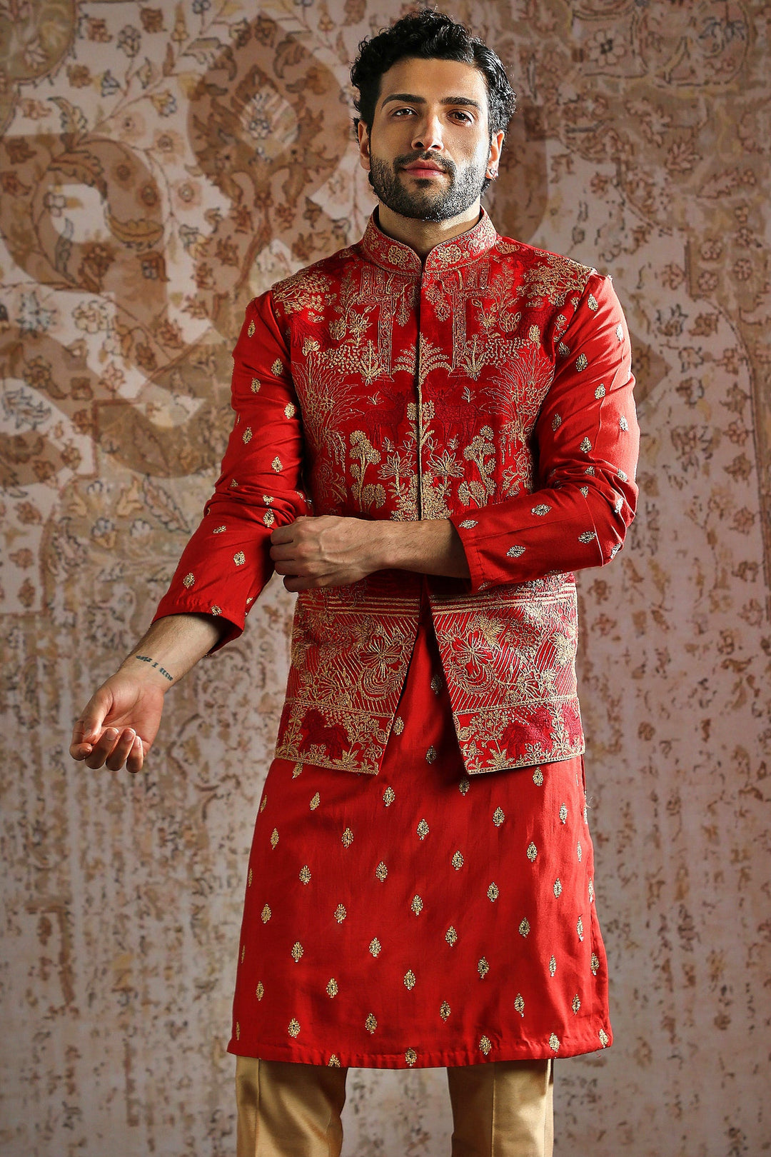 Crimson Heritage Zari Kurta Bundi Set