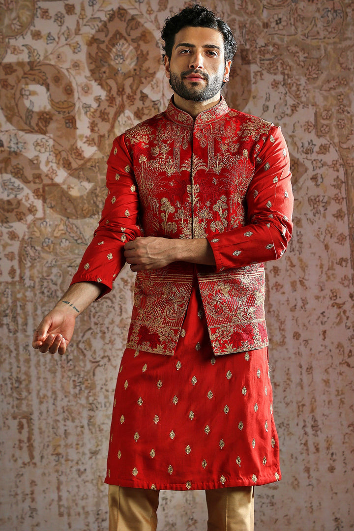 Crimson Heritage Zari Kurta Bundi Set