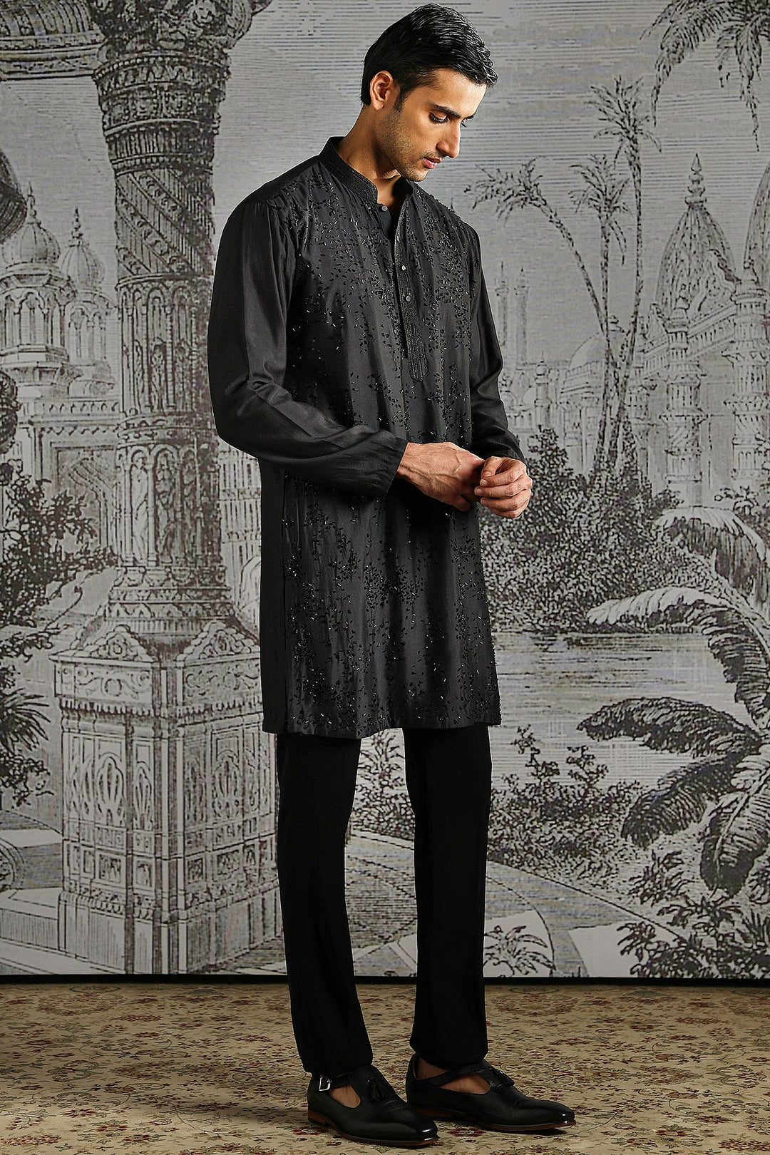 Black Regal Texture Kurta Set