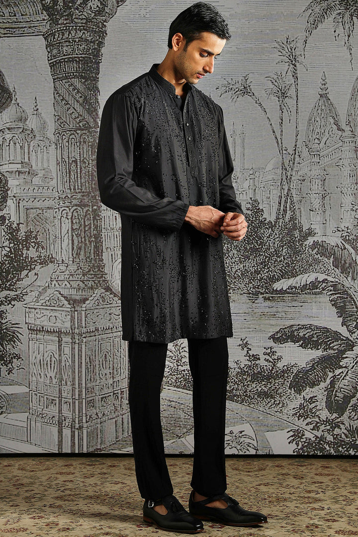 Black Regal Texture Kurta Set