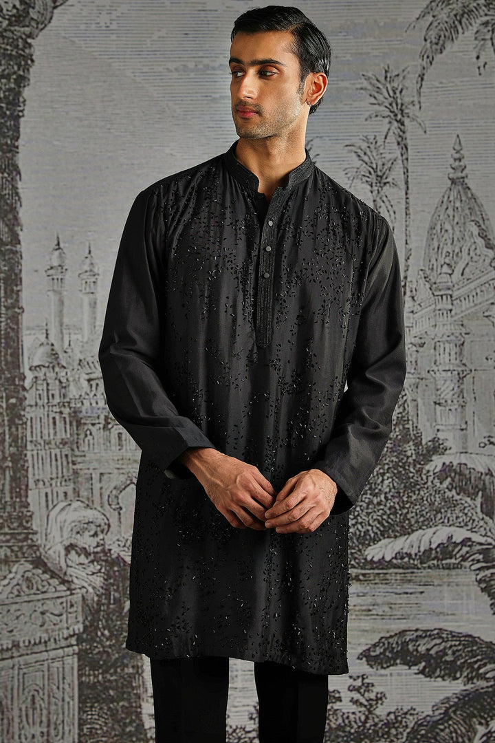 Black Regal Texture Kurta Set