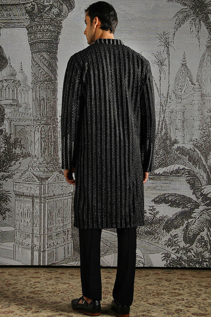 Black Stripe Handloom Kurta Set